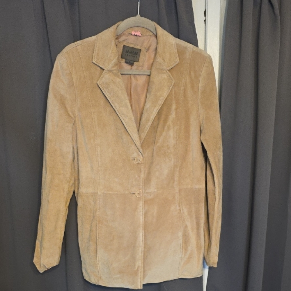 Uniform John Paul Richard Women's Tan Suede Leather Jacket Buttons Pockets Sz 10
